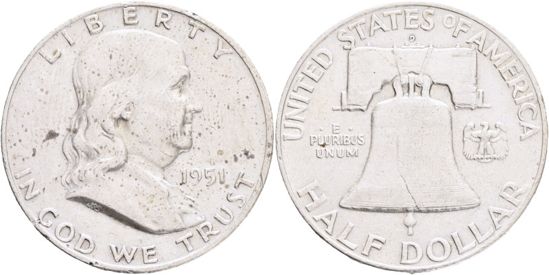 USA Half Dollar Franklin 1951 D Denver , KM#199 Ag.900 12,5g 

XF
