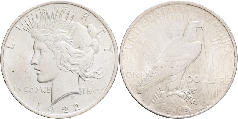USA 1 Dollar PEACE 1922 Philadeplphia , KM#150 Ag.900 26,71g 

UNC-