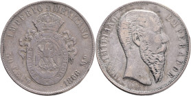 Mexico 50 Centavos 1866 Mo  MAXIMILIANO I. Only 31.000pcs R! KM#387 Ag.903 13,53g 30mm