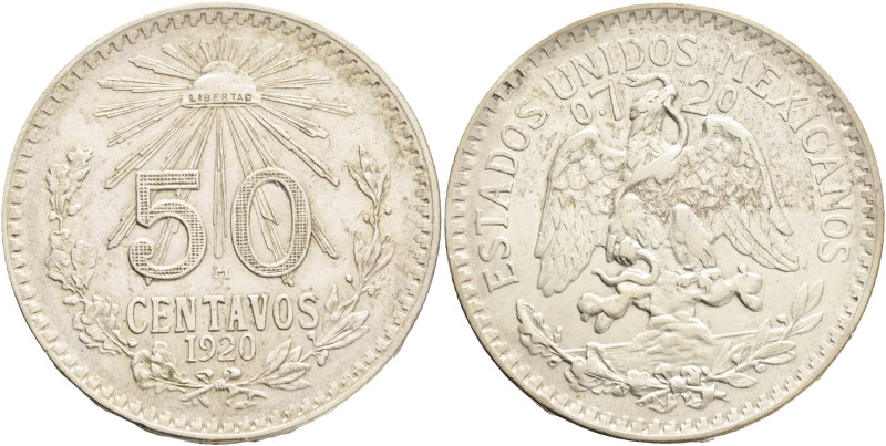 Mexico 50 Centavos 1920 M, KM#447 Ag.720 8,3g 27mm Mexican Mint 

XF+