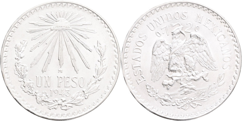 Mexico 1 Peso 1943 M Mexican rep. KM#455 Ag.720 16,06mm 34mm 

UNC