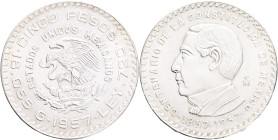 Mexico 5 Pesos 1957 Mo, 100th Anniversary of Constitution, Mexican rep. KM#470 Ag.720 18,05mm 36mm , Mexican Mint
