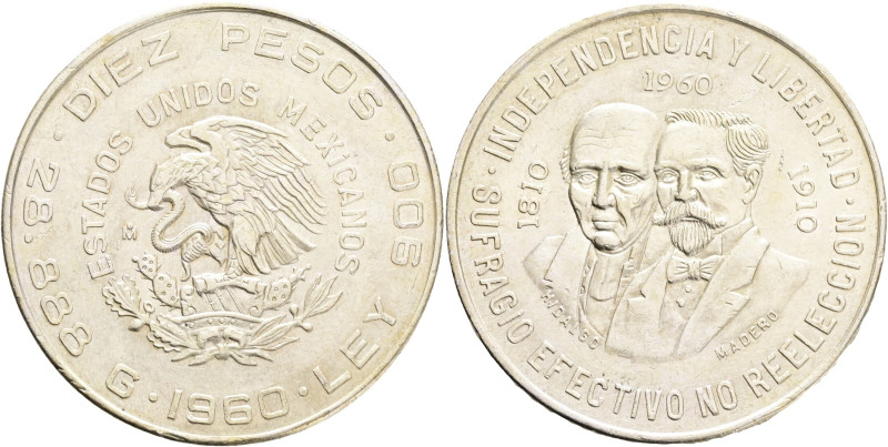 Mexico 10 Pesos 1960 Mo, 150th Anniversary of the War of Independence, Mexican r...