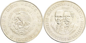 Mexico 10 Pesos 1960 Mo, 150th Anniversary of the War of Independence, Mexican rep. KM#476 Ag.900 28,89mm 40mm , Mexican Mint