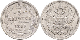 ALEXANDER III.   5 Kopecks 1889 SPB AG Y#19a.1 Ag.500 0,9g 15,1mm  St.Petersburg, mintmaster  Apollon Grashof