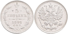 ALEXANDER III.   5 Kopecks 1891 SPB AG Y#19a.1 Ag.500 0,9g 15,1mm  St.Petersburg, mintmaster Apollon Grashof