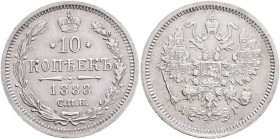 ALEXANDER III.   10 Kopecks 1888 SPB AG Y#20a.2   Ag.500 1,8g 17,5mm  St.Petersburg, mintmaster Apollon Grashof