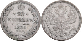 ALEXANDER III.   20 Kopecks 1884 SPB AG Y#220.1   Ag.500 3,6g 22mm  St.Petersburg, mintmaster Apollon Grashof