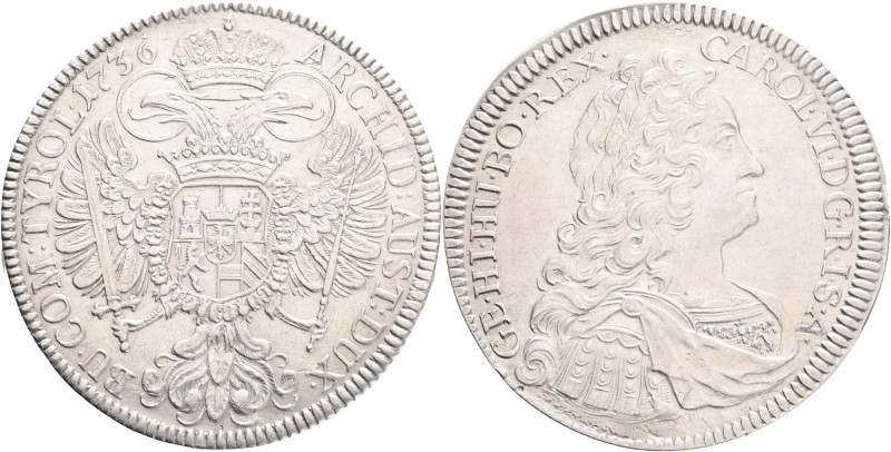 CHARLES VI. 1711-1740 1 Thaler 1736, KM#1639, Ag. 28,6g, 43 mm, Hall 

 UNC -
