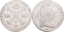 LEOPOLD II.  1 Kronenthaler 1792 M, just, type 1., KM#42,  Ag.873 29,45g, 39 mm, Milan,  draft author Theodor van Berckel