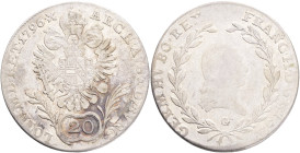 FRANCIS II. 1804-1835 20 Kreutzer 1796 G, KM#2239 , Ag.583, 6,51g 28/1,4mm Baia Mare - Romania