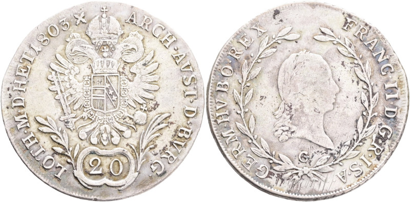 FRANCIS II. 1804-1835 20 Kreutzer 1803 G, KM#2139 , Ag.583, 6,35g 28/1,4mm, Nagy...