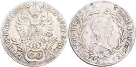 FRANCIS II. 1804-1835 20 Kreutzer 1803 G, KM#2139 , Ag.583, 6,35g 28/1,4mm, Nagybanya, Baia Mare - Romania