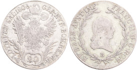 FRANCIS II. 1804-1835 20 Kreutzer 1806 B, KM#2140 ,Ag.583, 6,69g, 27,88/1,45mm, Kremnica