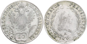 FRANCIS II. 1804-1835 20 Kreutzer 1809 A, just, KM#2141 Ag.583 6,68g 28/1,2mm, Vienna