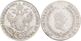 FRANCIS II. 1804-1835 20 Kreutzer 1825 A, KM#2144 , Ag.583, 6,61g 28mm, Vienna