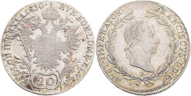 FRANCIS II. 1804-1835 20 Kreutzer 1830 B, KM#2145 ,Ag.583, 6,67g, 28 mm, Kremnica