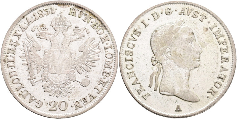 FRANCIS II. 1804-1835 20 Kreutzer 1831 A, KM#2147 , Ag.583, 6,58g 26,62/1,53mm, ...