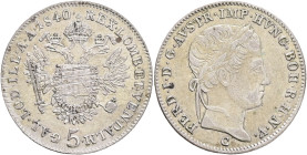 FERDINAND I. 1835-1848 5 Kreutzer 1840 C, KM#2191 Billon Ag.438, 2,17g 20/0,7mm, Prague