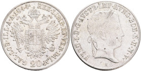 FERDINAND I. 1835-1848 20 Kreutzer 1844 A, KM#2208 , Ag.583, 6,69g 26/1,3mm, Vienna, luster mint