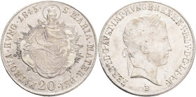 FERDINAND I. 1835-1848 20 Kreutzer 1845 B, KM#422, ÉH#1419,  Ag.583, 6,68g,  26/1,5mm, Kremnica, patina, hair lines