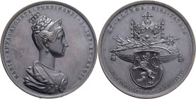 FERDINAND I. 1835-1848 Bronze Medal 1836, coronation of  Maria Anna in Prague, with her portrait, Früh#IV.1.d. Copper, bronze 63,31g, 47mm