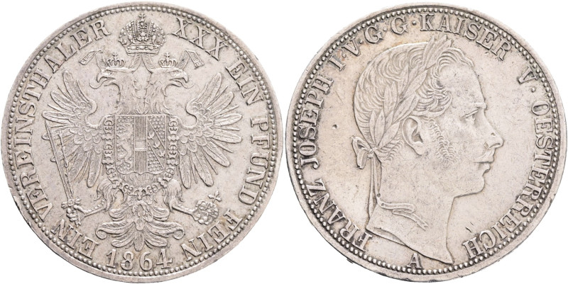 FRANCIS JOSEPH I. 1848-1916 1 Vereinsthaler 1864 A, KM#2244, Ag. 900 18,53g, 33 ...