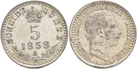 FRANCIS JOSEPH  I. 1848-1916 5 Kreutzer 1858 A, KM#2197 Billon Ag.375, 1,333g 16mm, Vienna
