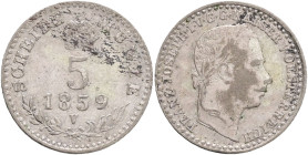 FRANCIS JOSEPH  I. 1848-1916 5 Kreutzer 1859 V, KM#2197 Billon Ag.375, 1,333g 16mm, Venice