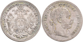 FRANCIS JOSEPH  I. 1848-1916 10 Kreutzer 1870, hair lines,  KM#2206 Billon Ag.400, 1,66g 18/0,86mm, Vienna