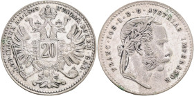 FRANCIS JOSEPH  I. 1848-1916 20 Kreutzer 1869, KM#2212, Ag.900, 4,31g 22/1,4mm, Vienna