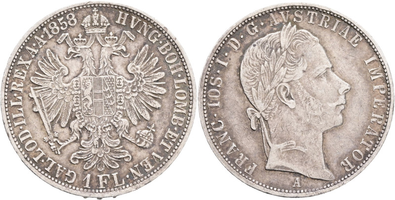 Francis Joseph I. 1848-1916 1 Gulden 1858 A KM#2219 Ag.900, 12,30g 29/2mm Vienna...
