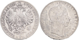 FRANCIS JOSEPH  I. 1848-1916 1 Gulden 1858 E, KM#2219 Ag.900, 12,24g 29/2mm Karlsburg , Alba Lulia Romania
