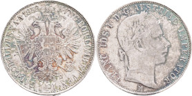 FRANCIS JOSEPH  I. 1848-1916 1 Gulden 1858 M, KM#2219 Ag.900, 12,24g 29/2mm Milan, patina