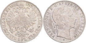 FRANCIS JOSEPH  I. 1848-1916 1 Gulden 1859 B, KM#2219 Ag.900, 12,24g 29/2mm, Kremnica