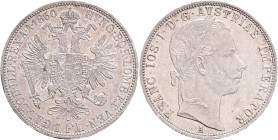 FRANCIS JOSEPH  I. 1848-1916 1 Gulden 1860 A,  KM#2219 Ag.900, 12,24g 29/2mm, Vienna