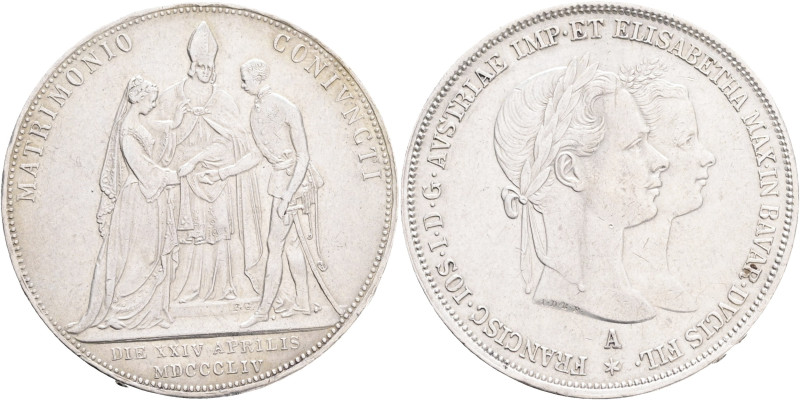 FRANCIS JOSEPH I. 1848-1916 2 Gulden 1854 A, bridal, X#M3 Ag.900 25,90, 36mm, Vi...