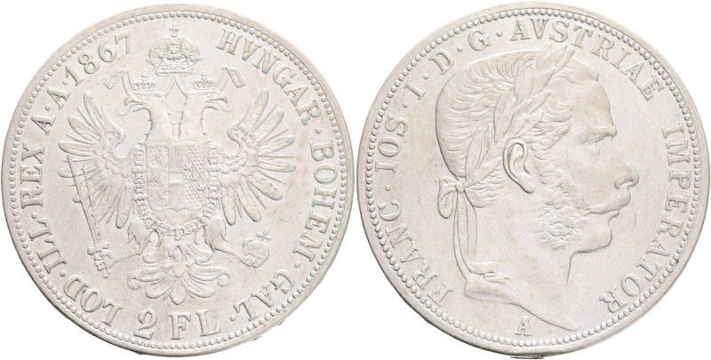 FRANCIS JOSEPH I. 1848-1916 2 Gulden 1867 A, KM#2232 Ag.900 24,52, 36mm, Vienna ...