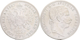FRANCIS JOSEPH  I. 1848-1916 2 Gulden 1867 A, KM#2232 Ag.900 24,52, 36mm, Vienna