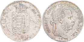 FRANCIS JOSEPH  I. 1848-1916 1 Forint 1871 KB, KM#453,ÉH#1464 Ag.900, 12,34g 29/2,mm, Franz Joseph I., Kremnica
