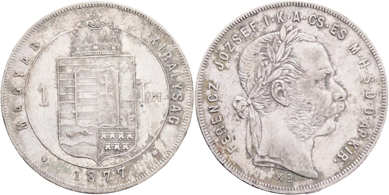 FRANCIS JOSEPH I. 1848-1916 1 Forint 1877 KB, KM#453,ÉH#1464 Ag.900, 12,34g 29/2...