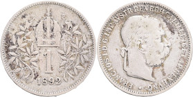 FRANCIS JOSEPH  I. 1848-1916 1 Corona 1892, KM#2804 Ag.835 4,87g, 23/1,5mm, Vienna, RR!