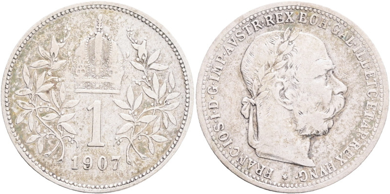 FRANCIS JOSEPH I. 1848-1916 1 Corona 1907, KM#2804 Ag.835 4,93g, 23/1,5mm, Vienn...