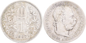 FRANCIS JOSEPH  I. 1848-1916 1 Corona 1907, KM#2804 Ag.835 4,93g, 23/1,5mm, Vienna