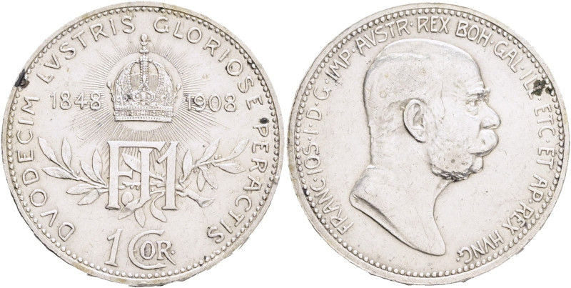 FRANCIS JOSEPH I. 1848-1916 1 Corona 1908, Reign FJI. KM#2808 Ag.835 4,93g, 23/1...