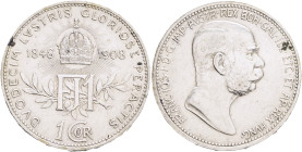 FRANCIS JOSEPH  I. 1848-1916 1 Corona 1908, Reign FJI. KM#2808 Ag.835 4,93g, 23/1,5mm Vienna