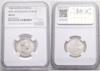 FRANCIS JOSEPH  I. 1848-1916 1 Corona 1908, Reign FJI. KM#2808 Ag.835 4,93g, 23/1,5mm Vienna NGC 6641466-043 NGC MS 63