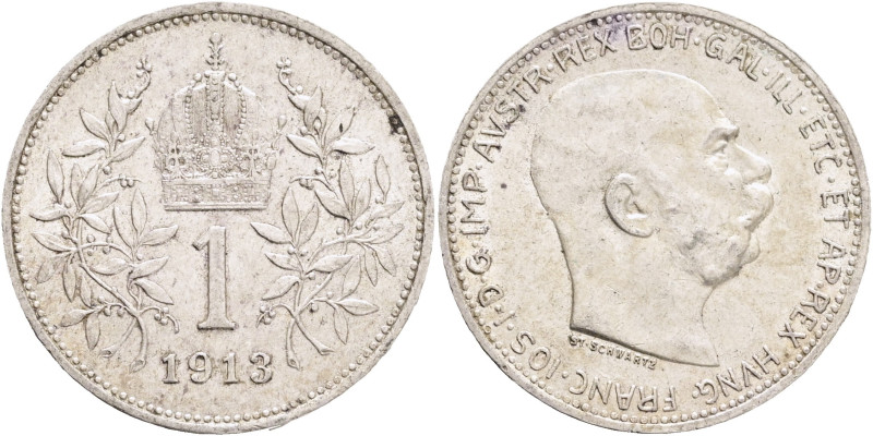 FRANCIS JOSEPH I. 1848-1916 1 Corona 1913, KM#2820 Ag.835 4,97g, 23/1,5mm, Vienn...