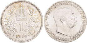 FRANCIS JOSEPH  I. 1848-1916 1 Corona 1914, KM#2820 Ag.835 5,03g, 23/1,5mm, Vienna