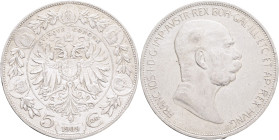 FRANCIS JOSEPH  I. 1848-1916 5 Corona 1909, small head, KM#2814, Ag.900, 24,02g, 36/2,6mm, Vienna